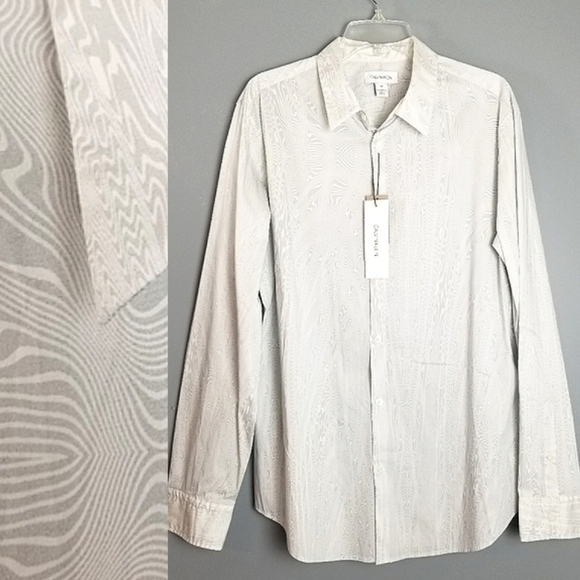 Calvin Klein Mens Cotton Blend Geometric Dress Shirt Brilliant White NWT Large - Picture 1 of 14